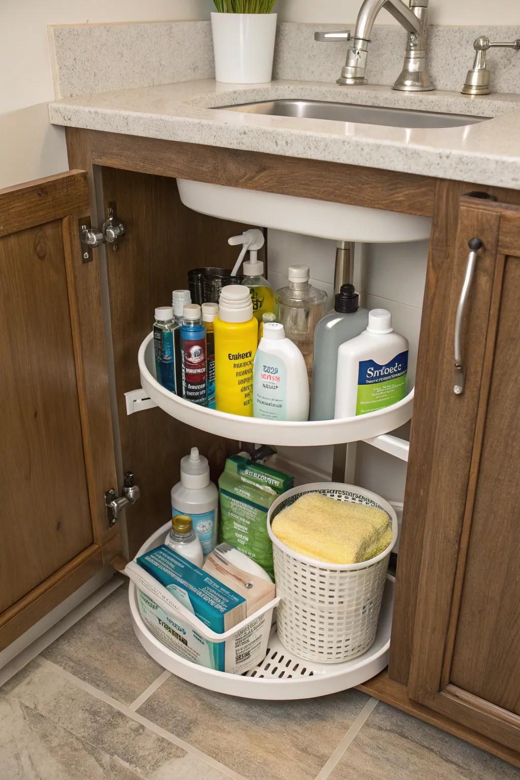 Streamlining your cleaning tasks is as easy as placing supplies on a Lazy Susan.