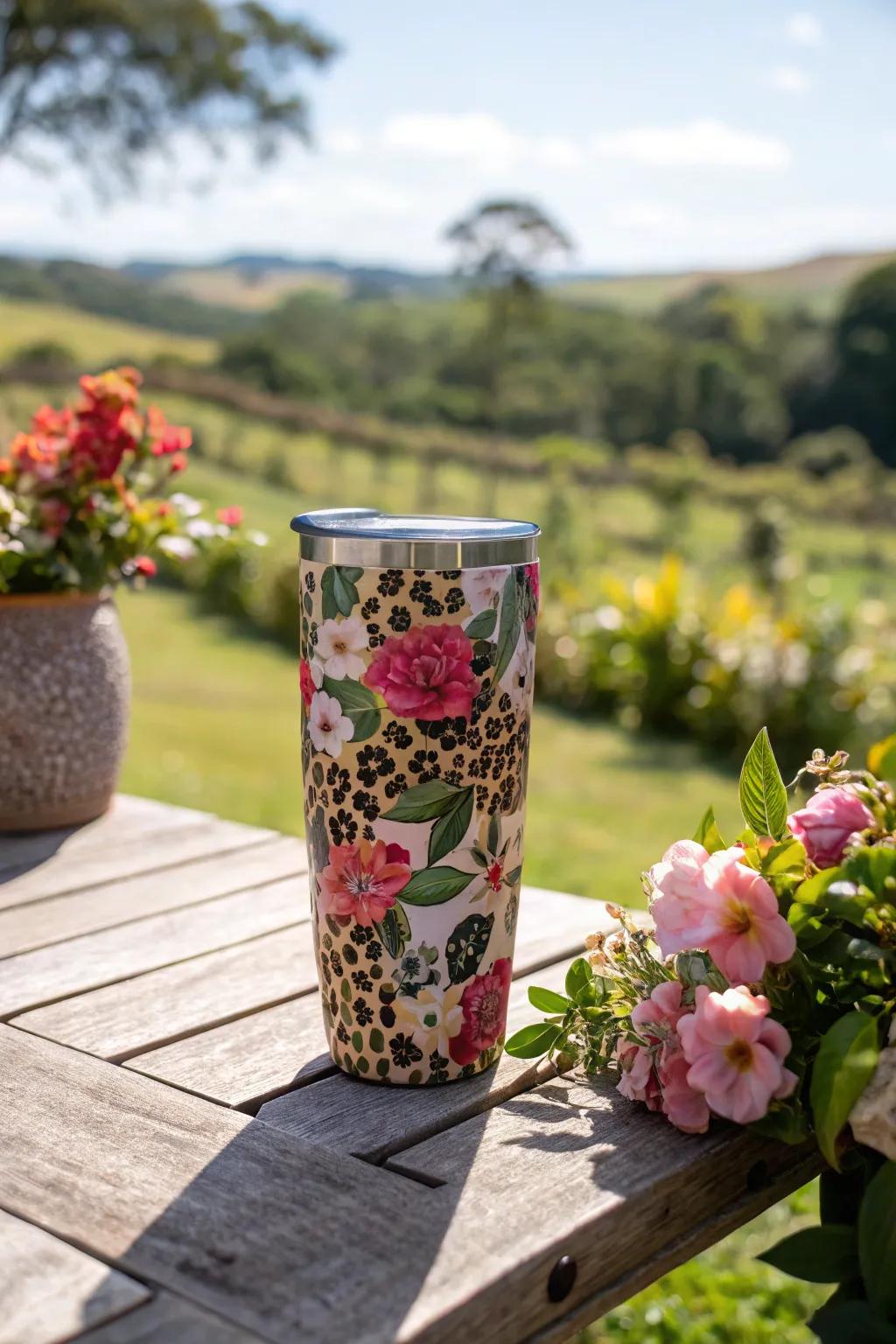 Wildcat motif encounters botanical elegance within this dazzling tumbler blueprint.