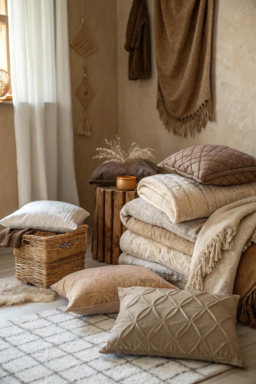 Layered textures impart dimension and coziness to the area.