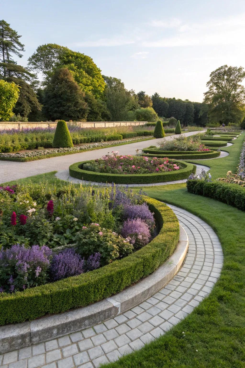 Circular landscape beds highlighted by the neat lines of 'fountaingrass'.
