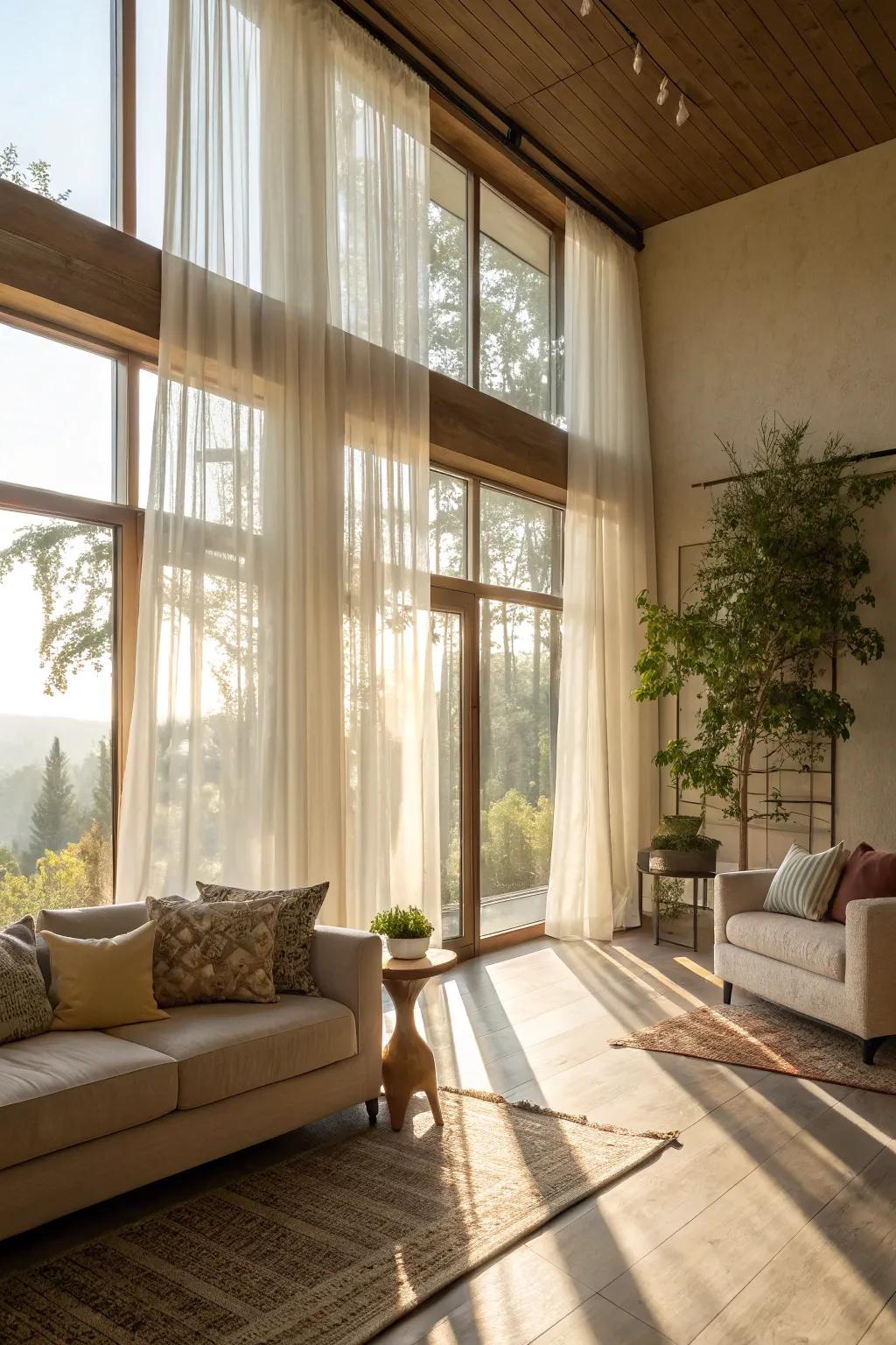 Natural light fills a comfortable living room.