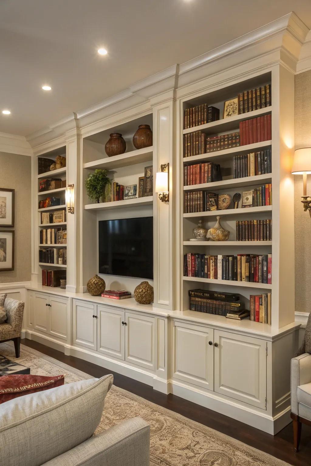 Integrated bookshelves offer an efficient and classy look.