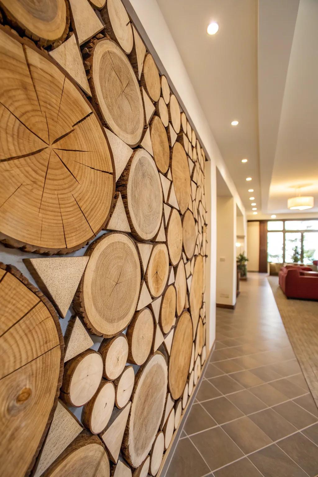 Lumber portions creatively employed as wall artistry.