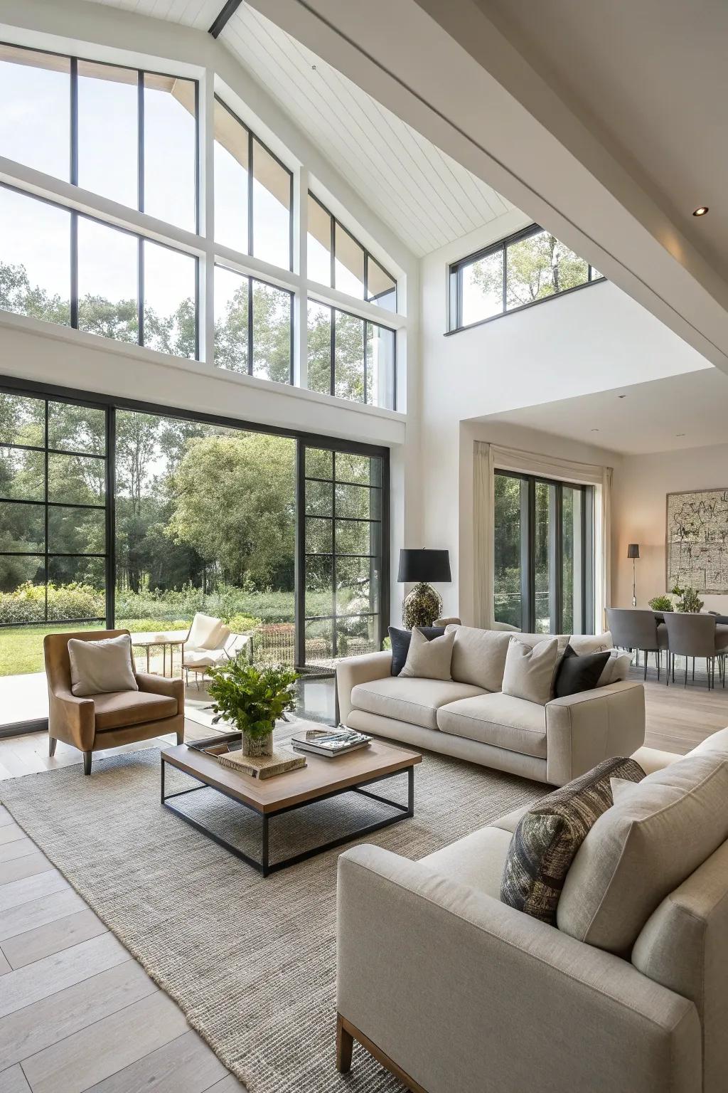 Strategic furniture placement defines zones without creating barriers.