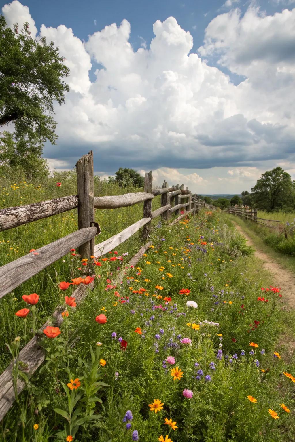 Embrace rustic allure through a simple split rail fence design.
