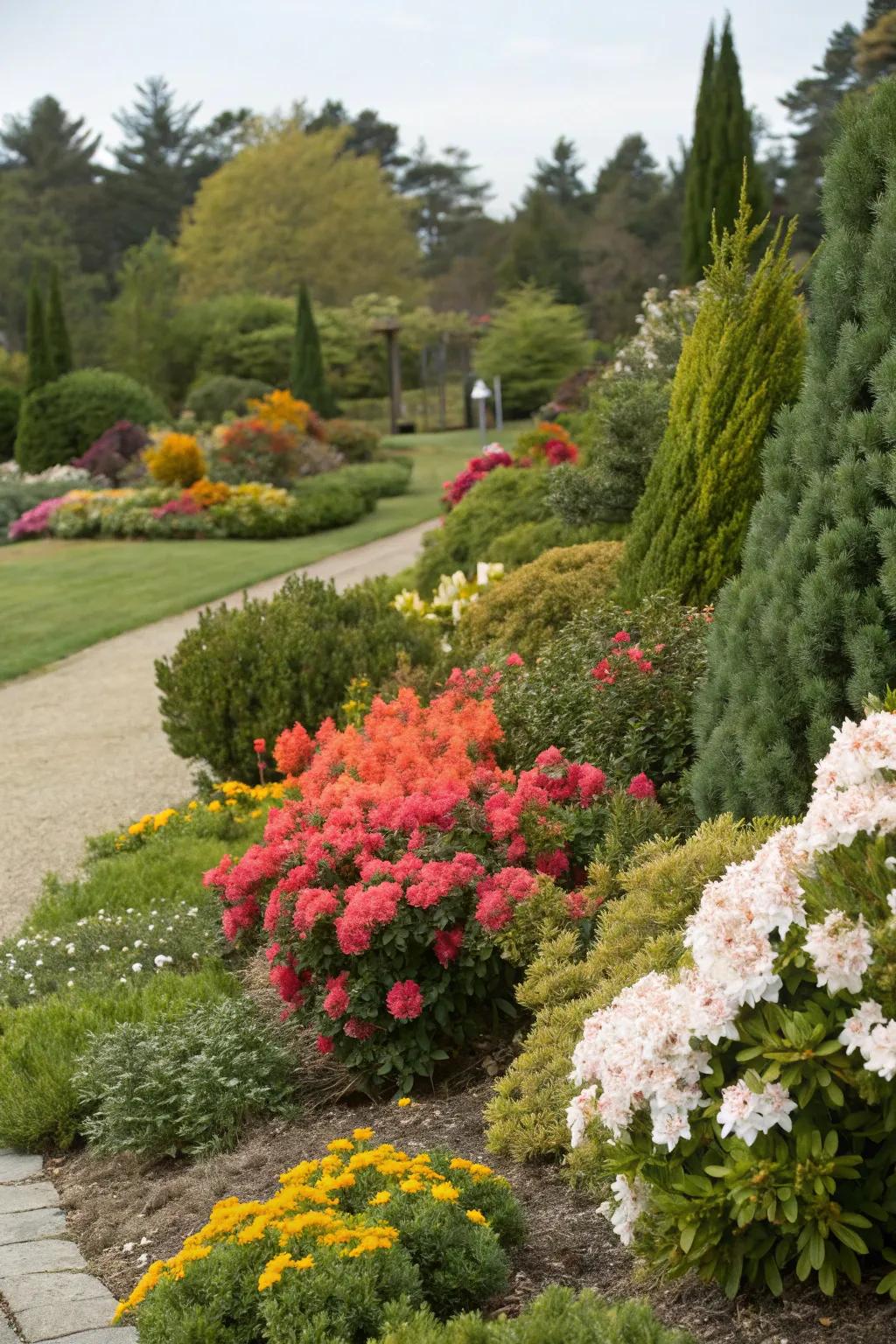 Ageless bushes keep up form and color throughout the year.