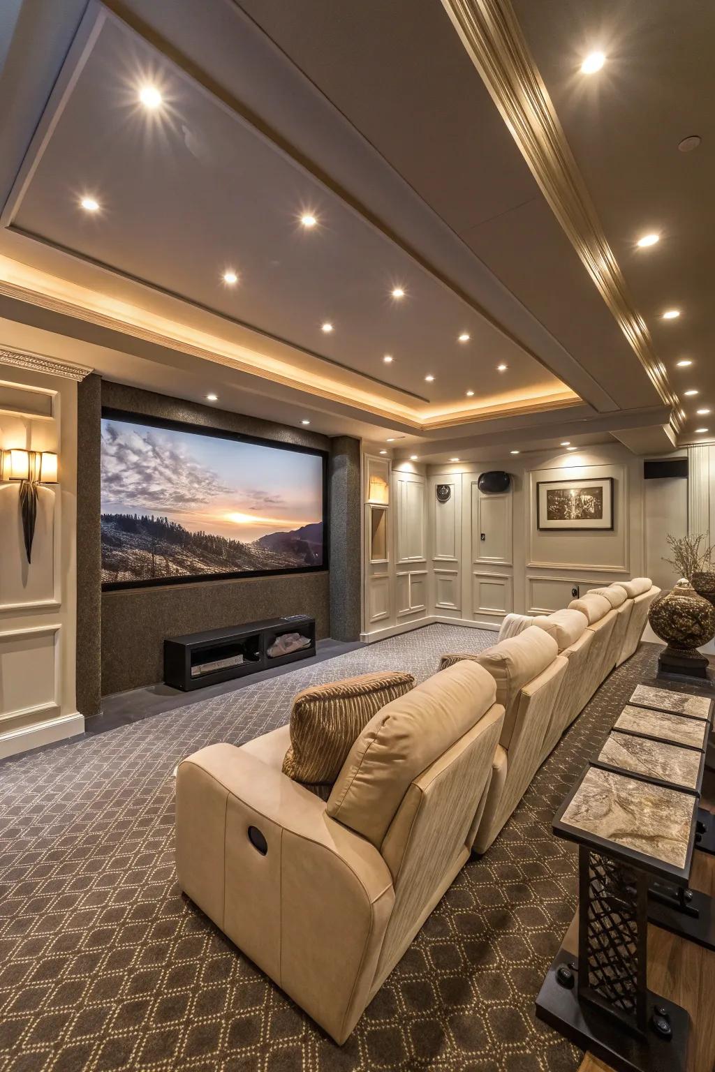 Experience the enchantment of cinema at home with a cutting-edge basement theater.