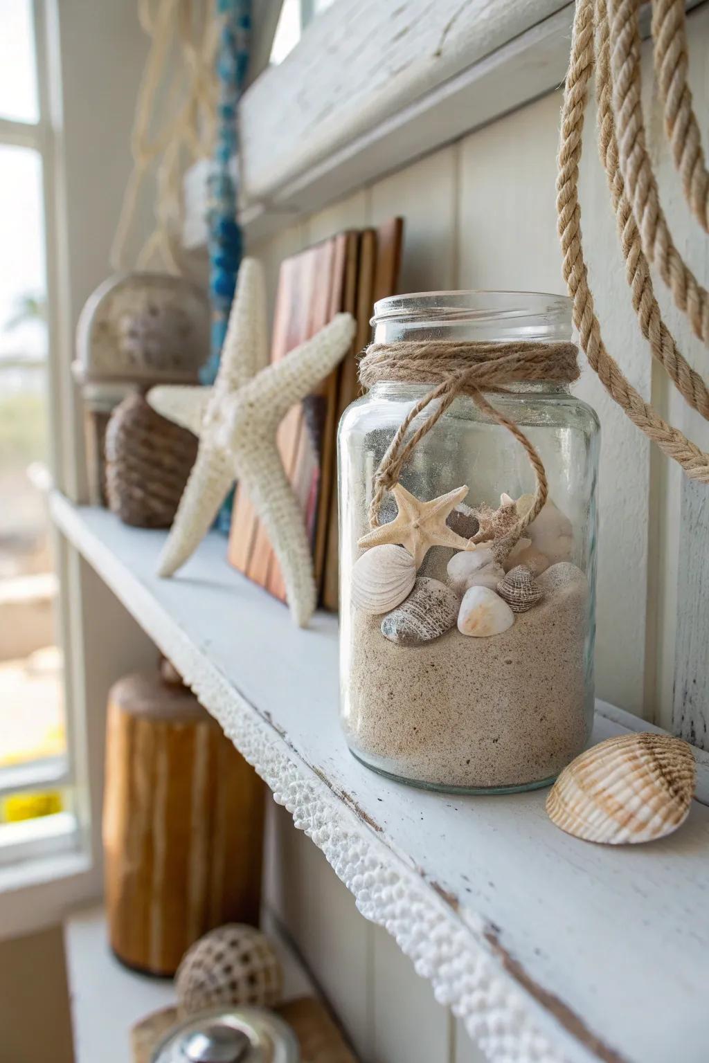 Transport the coast indoors through gravel-encased mason jars.