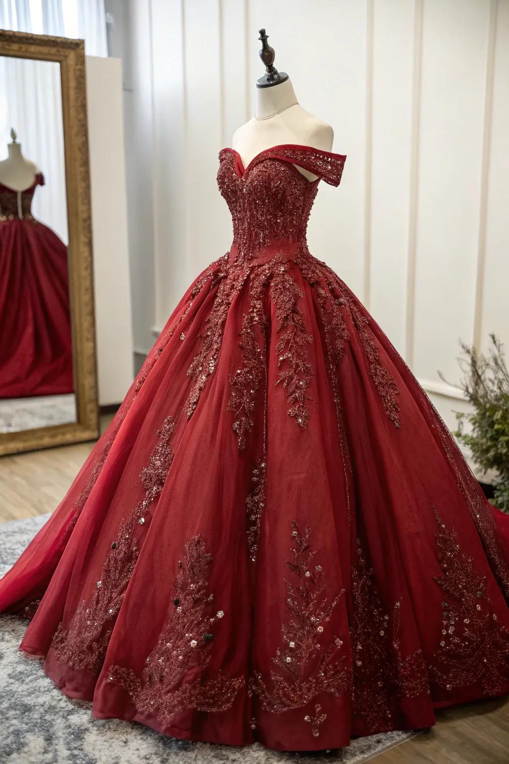 A striking formal gown perfect for a masquerade quinceañera.