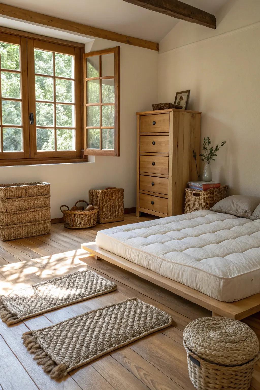 Nature-inspired details enhance the room's warmth.