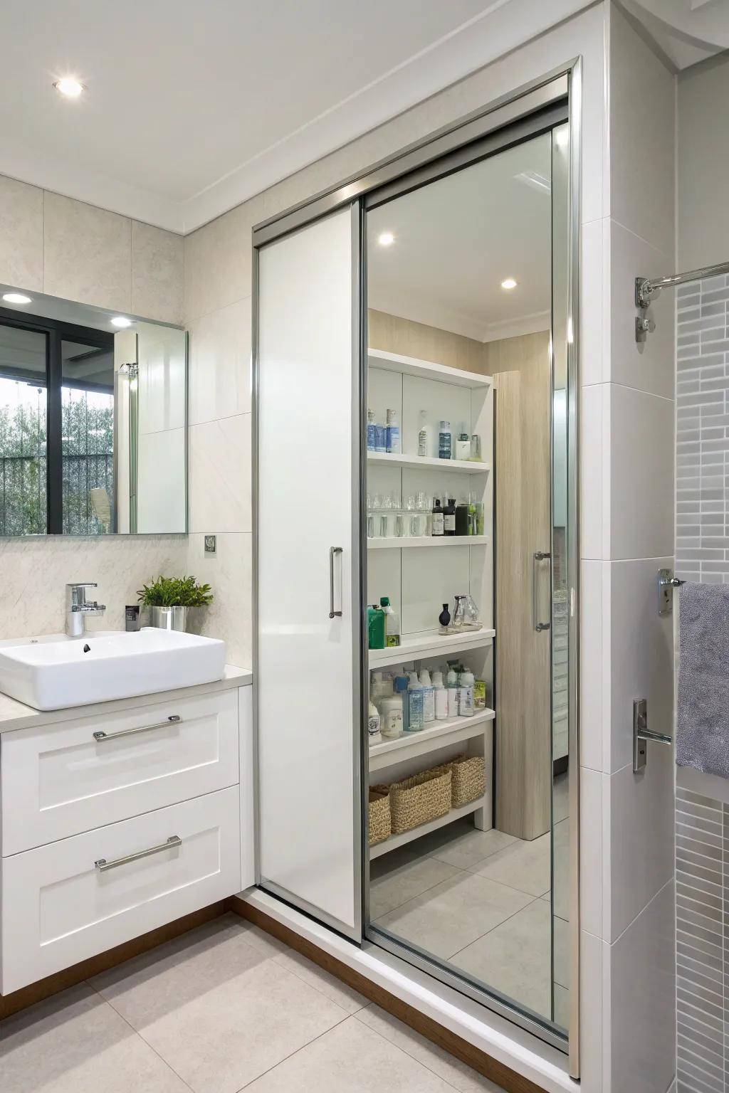 Sliding doors are a modern, space-saving solution for bathrooms.