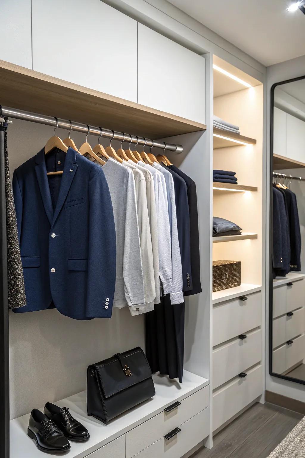 A minimalistic closet that displays peace and order.
