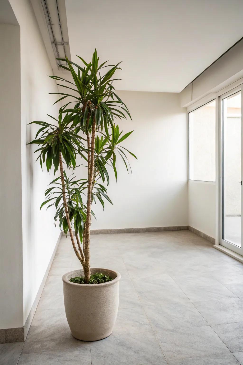 A botanical touch enlivens minimalist decor.
