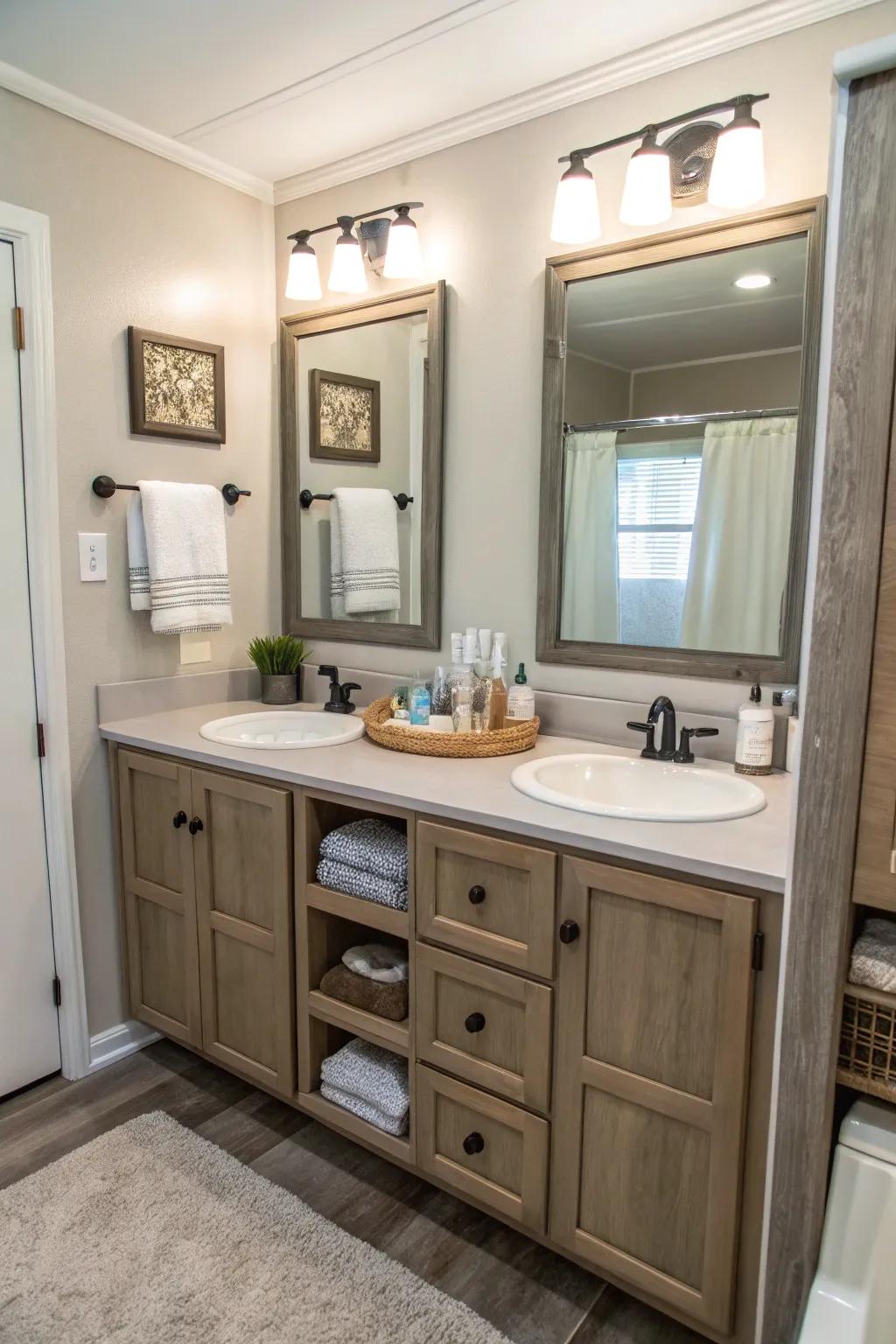 This fashionable dual washstand furnishes both utility and refinement.