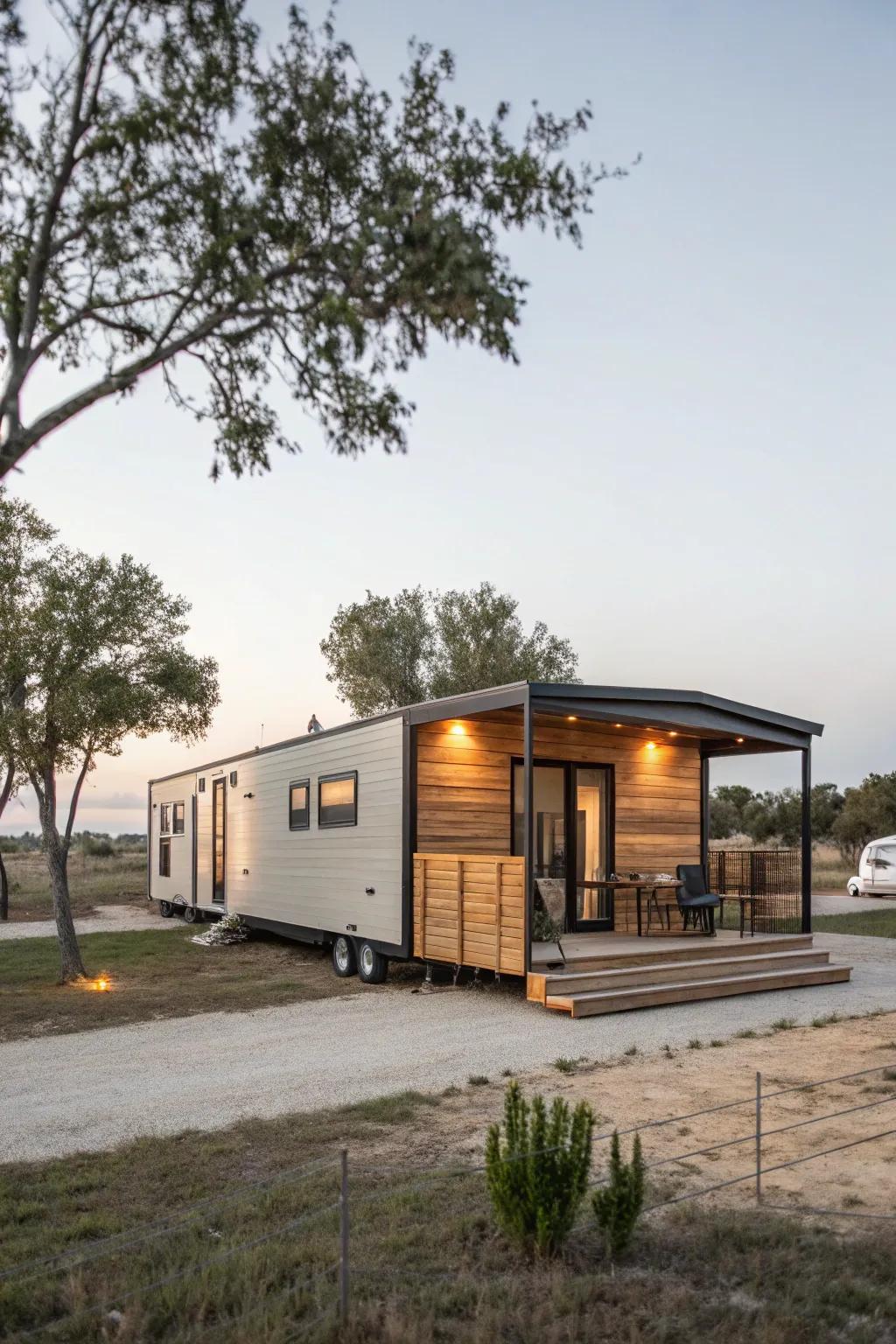 Shiplap skirting offers a streamlined and contemporary element to any mobile home.