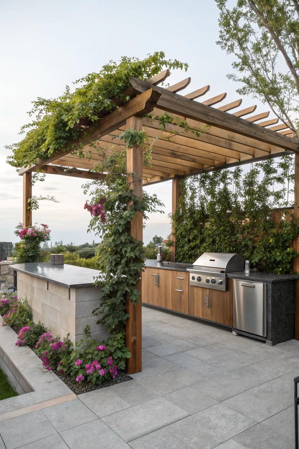A pergola brings sophistication and shade to your BBQ setup.