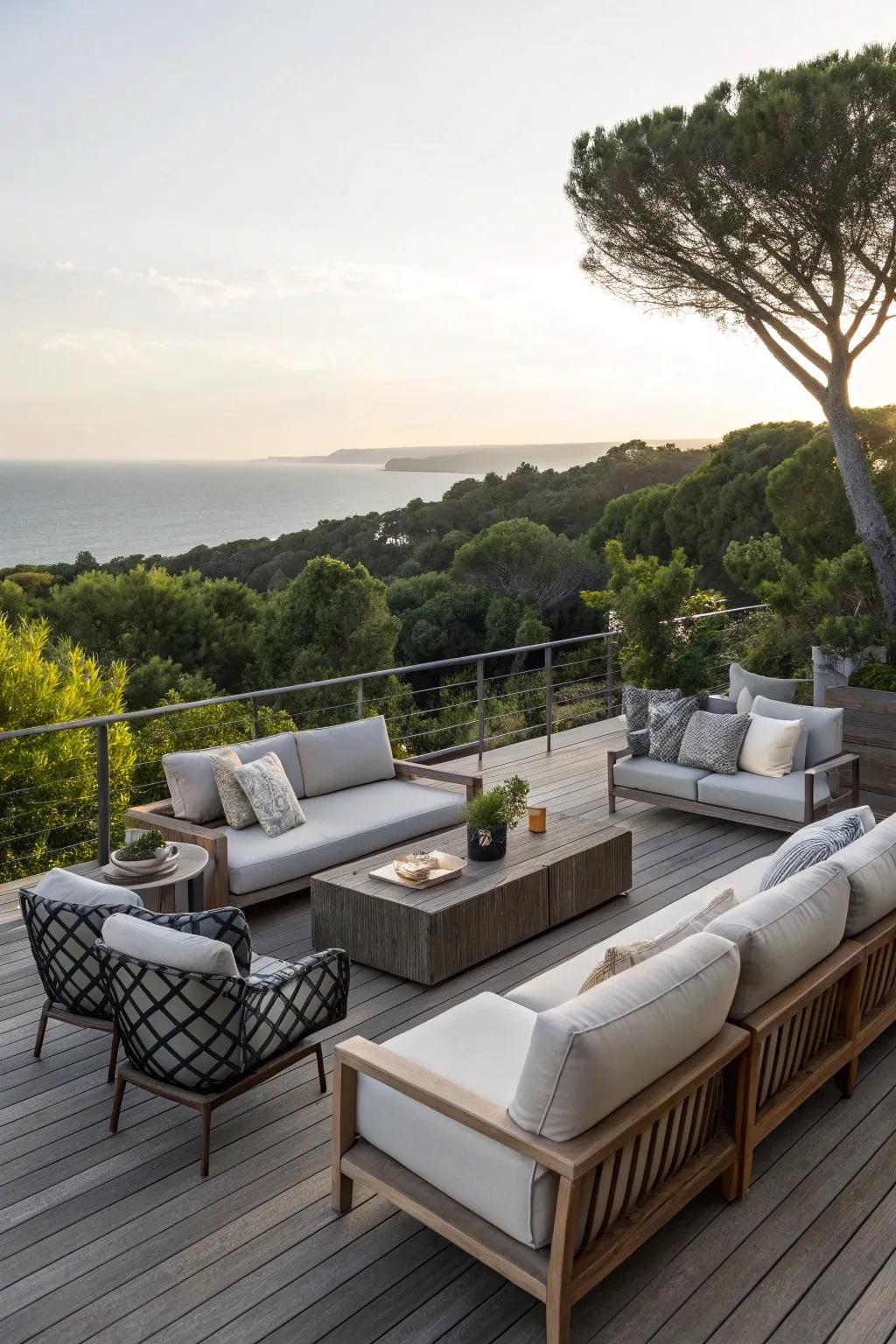 A deck intended to feel like an inviting outdoor living room.