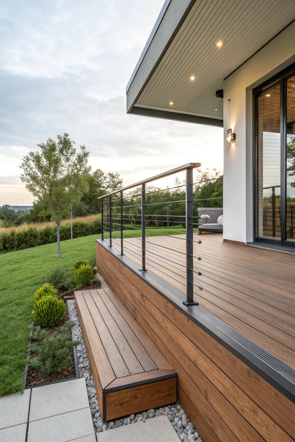 Mixed materials impart a modern feel to deck skirtings.