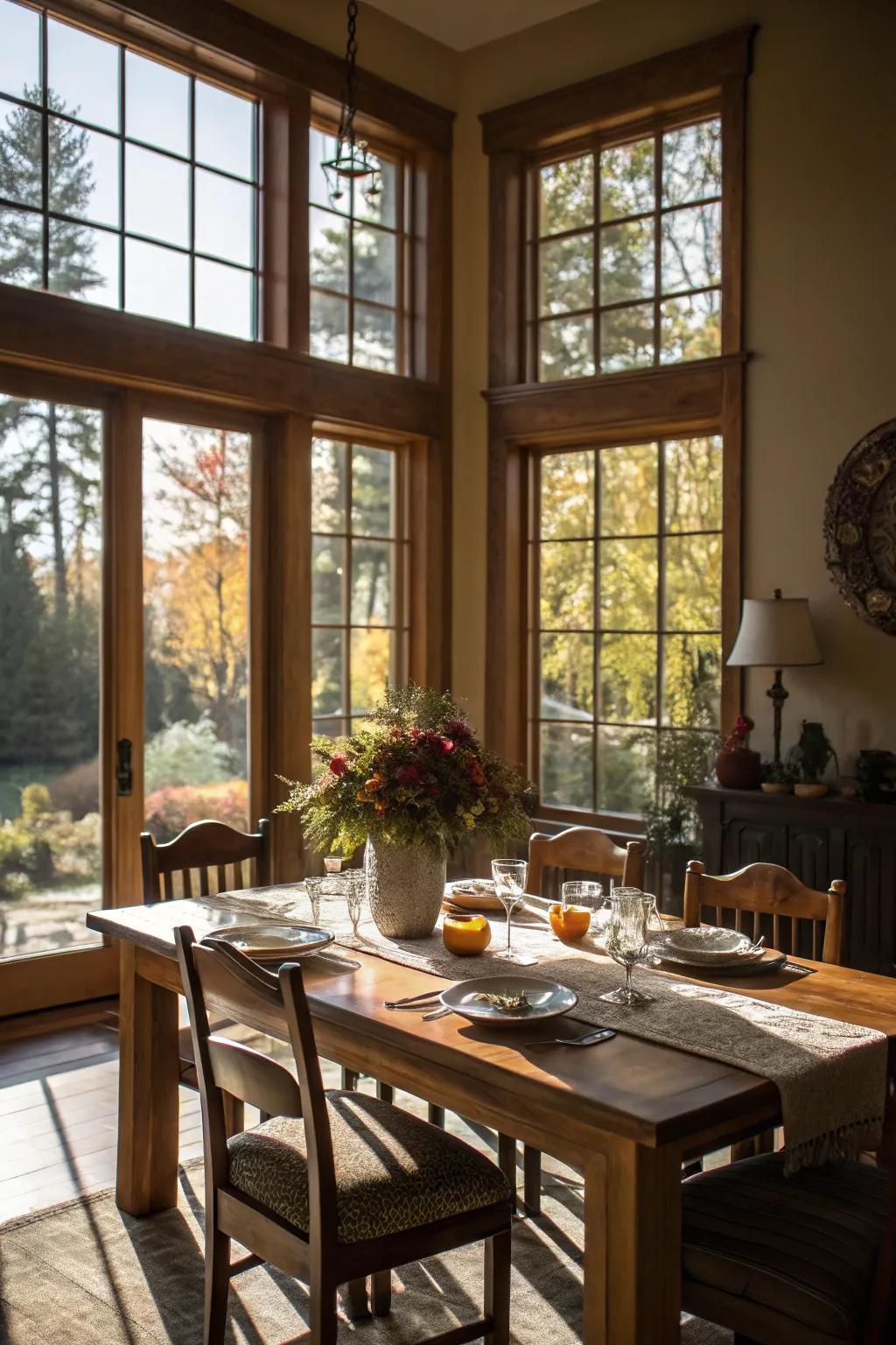 Abundant natural light fosters a warm and welcoming dining setting.