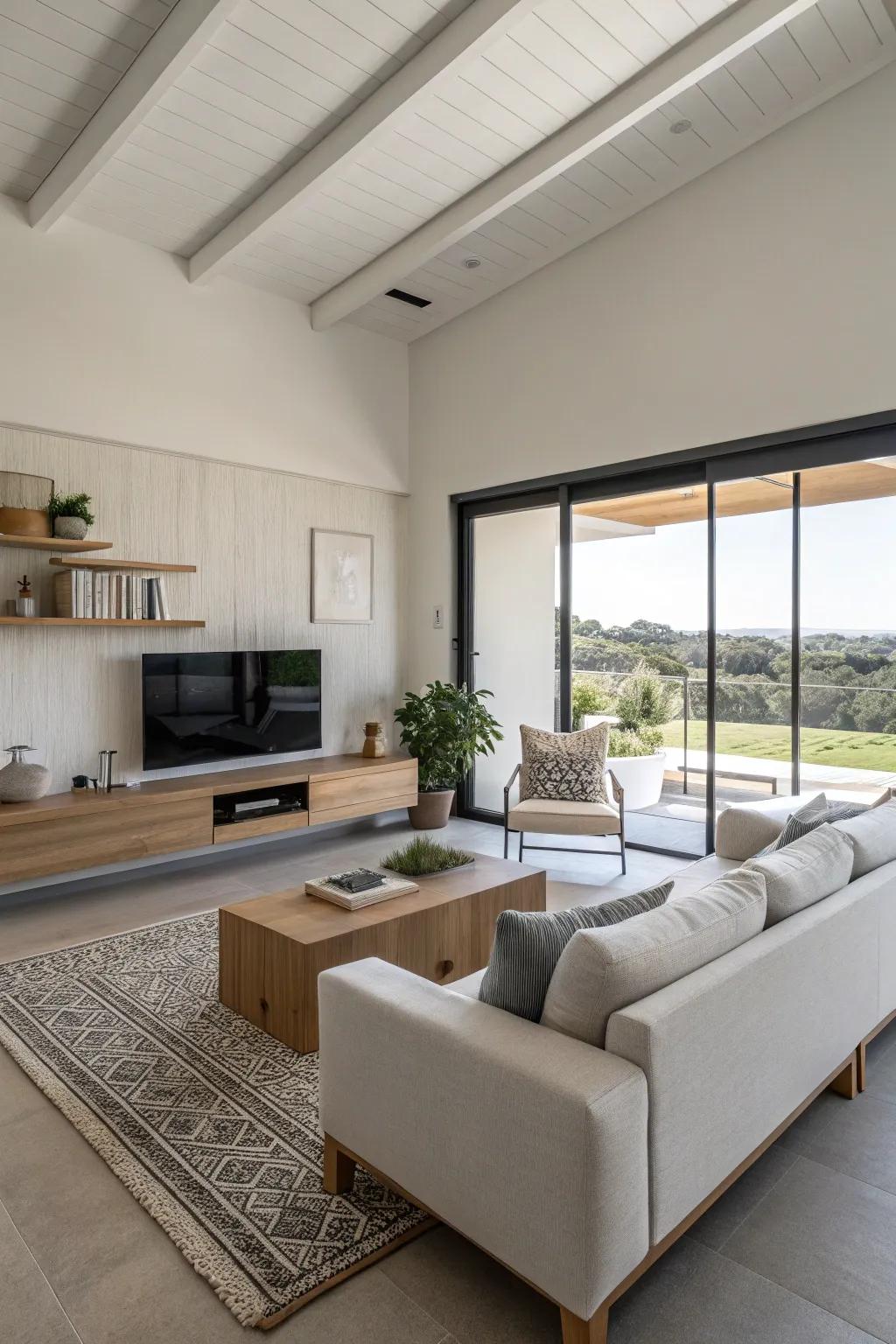 Refined and elegant minimalist furniture featured in a contemporary family room.