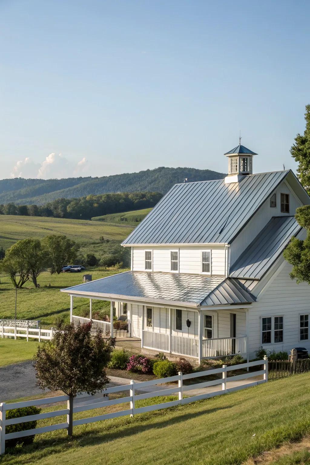 Polished sophistication: A farmhouse showcasing a vertical seam metal roof.