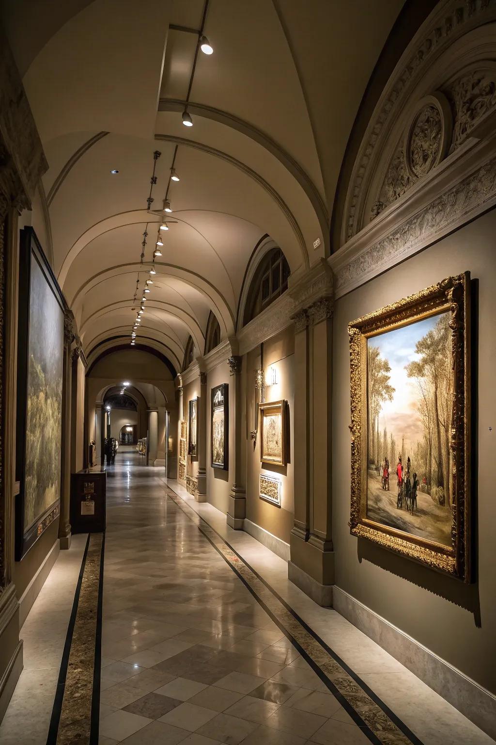 Directional lighting converts your hallway into a personal gallery.