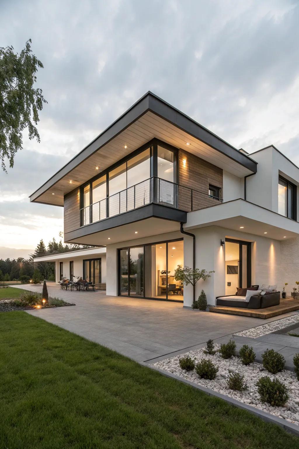 A modern residence featuring a smooth level roof for a contemporary look.