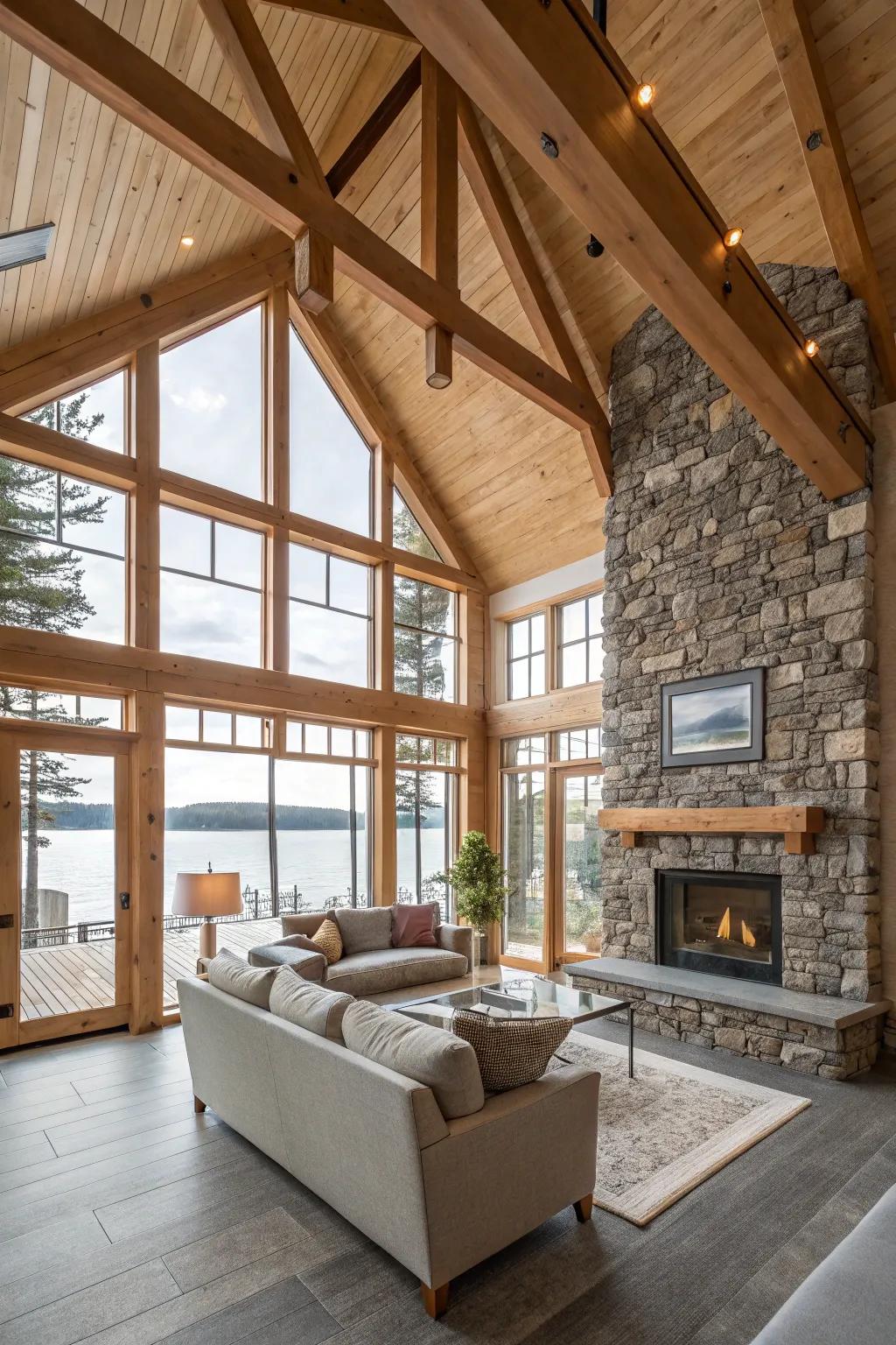 Natural materials bring warmth and texture to your modern lake house.