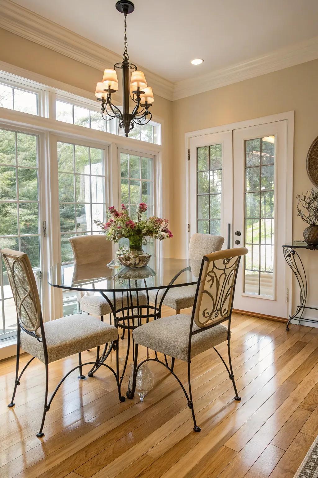 A stylish mix of materials over bright wooden floors.