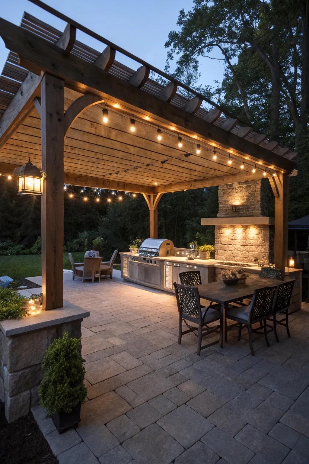 Pergola with integrated lighting for a warm evening glow.