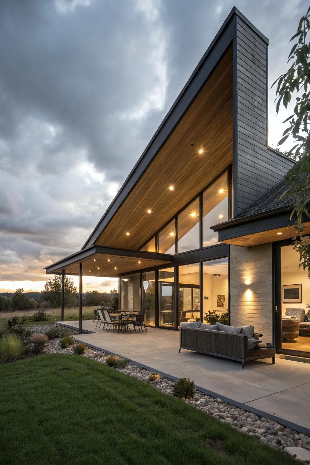 Extended roof eaves introduce drama and utility to contemporary residences.