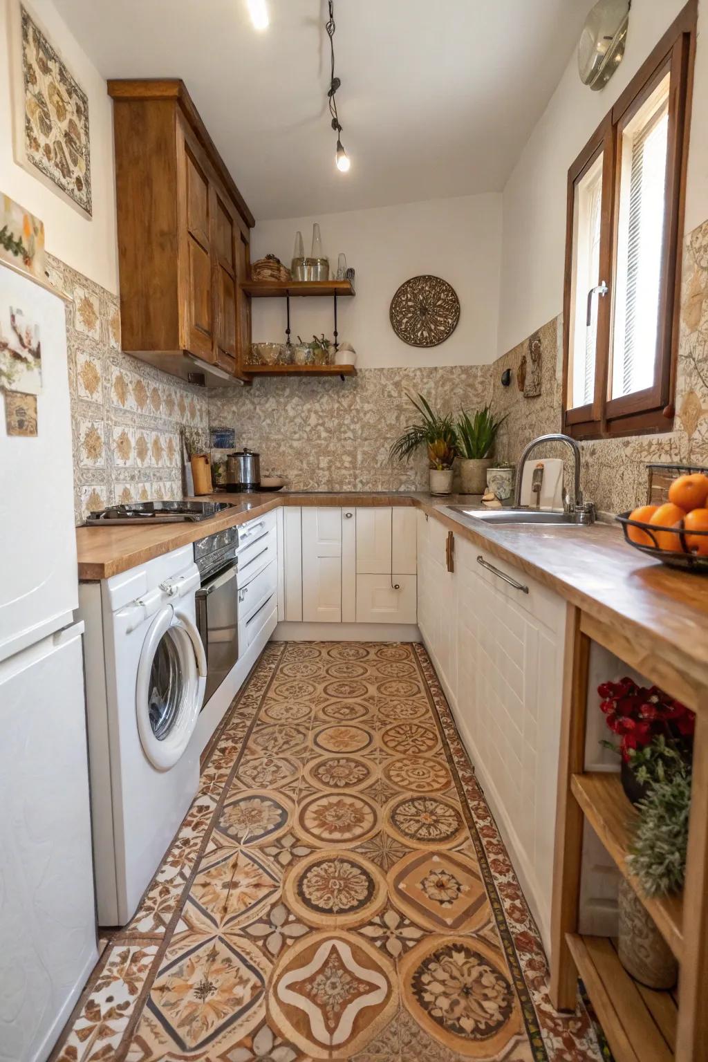 Textured Moroccan tiles in a small kitchen