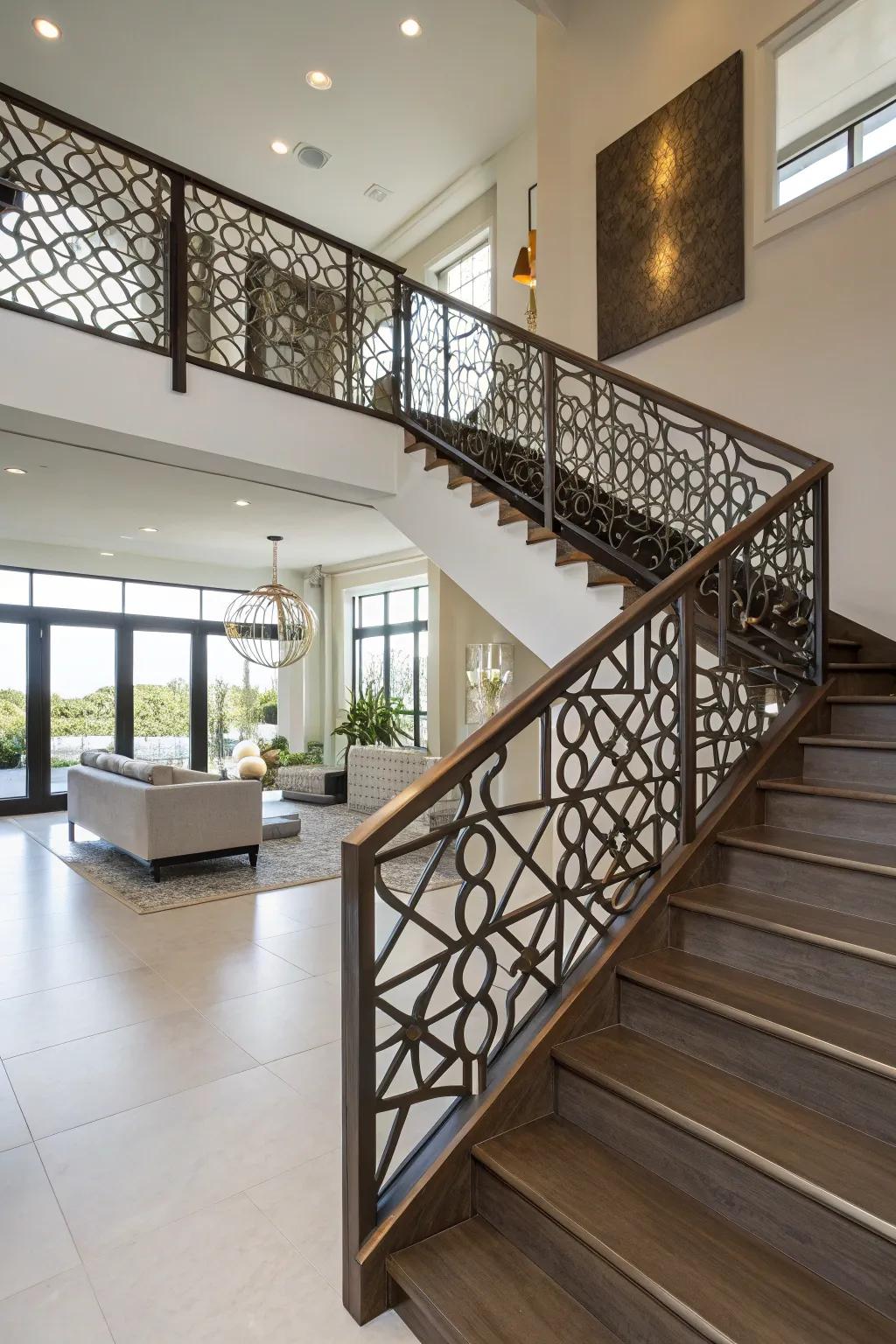 Geometric metal railings crafting an artistic declaration.