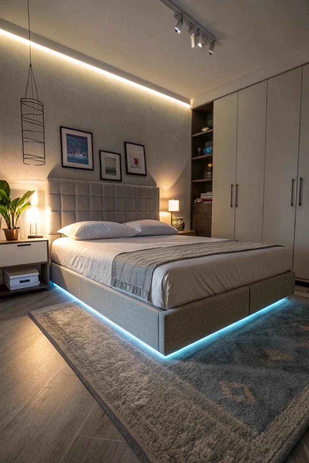 Modern sophistication with under-bed LED lighting.