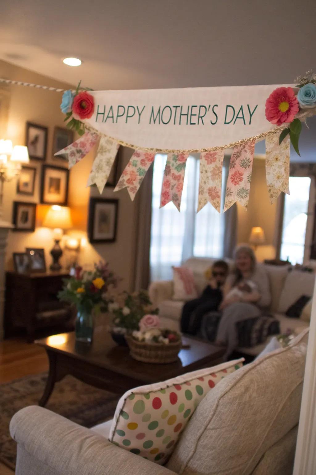 A personalized banner infuses a heartfelt touch into the décor.
