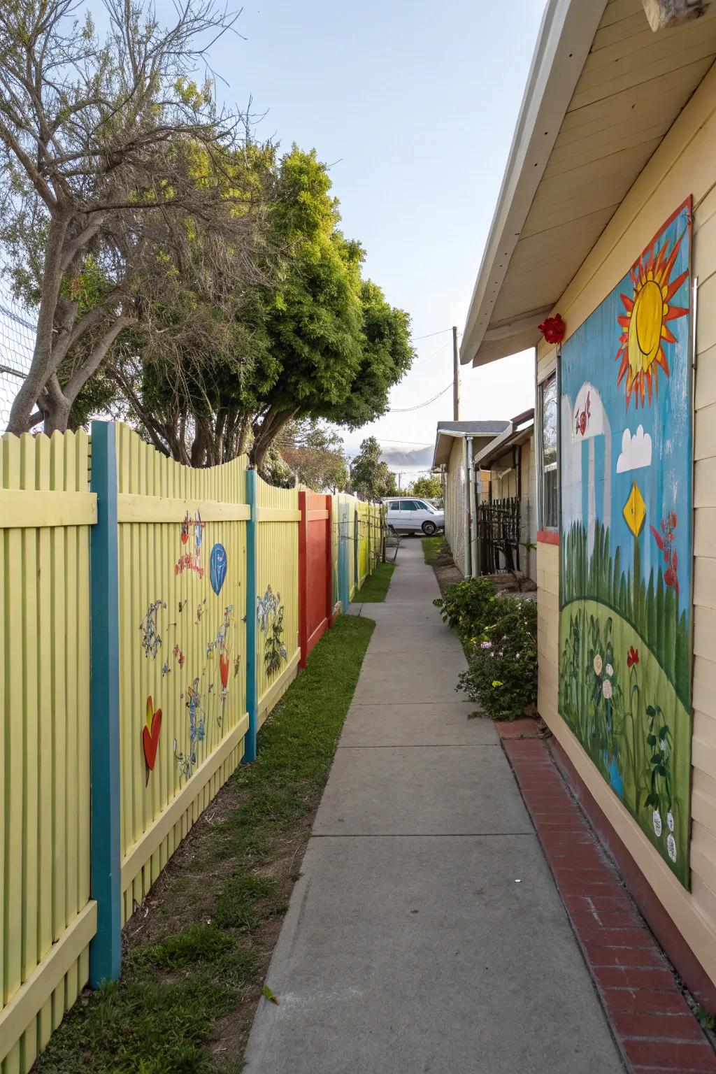 Wall art enriches any side yard with character and panache.