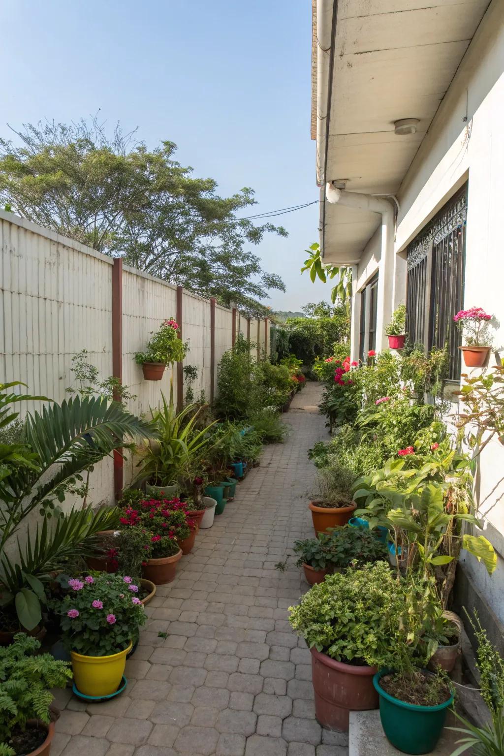 Potted plants bring both color and flexibility to tight spaces.