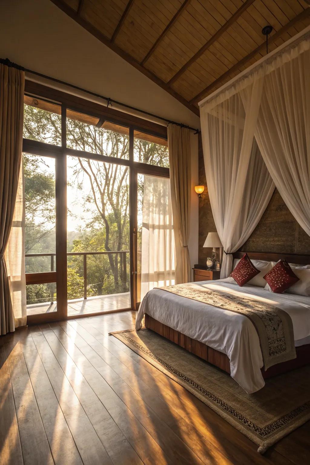 Natural light transforms a bedroom into a bright and inviting space.