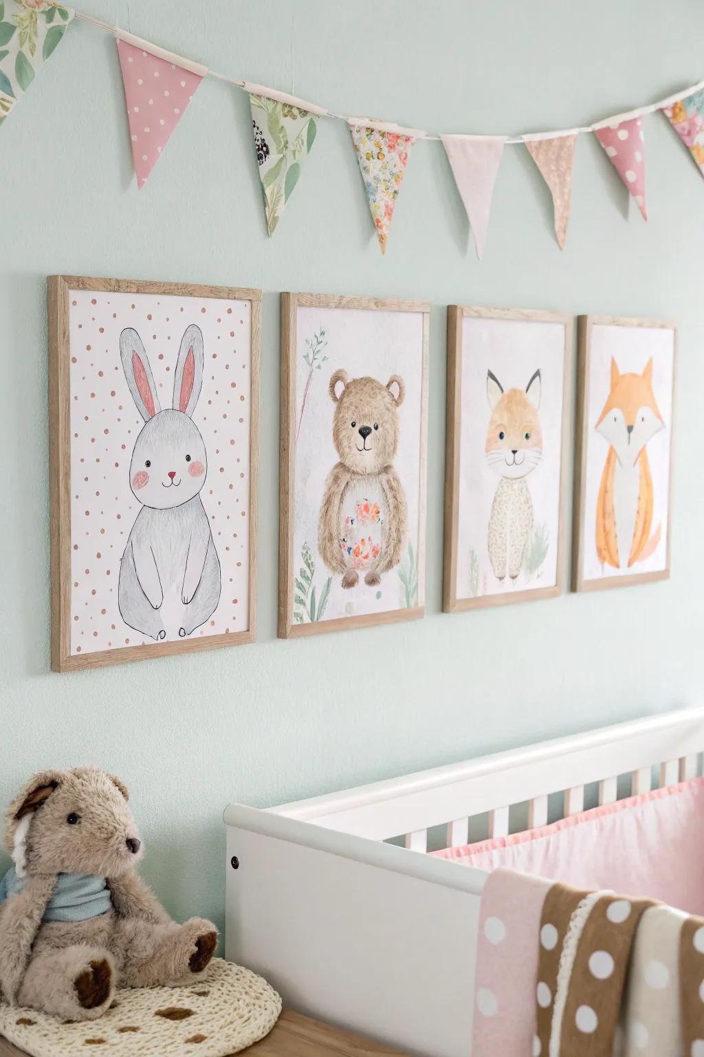 Magical wall art creates a whimsical feel in a twins' nursery.