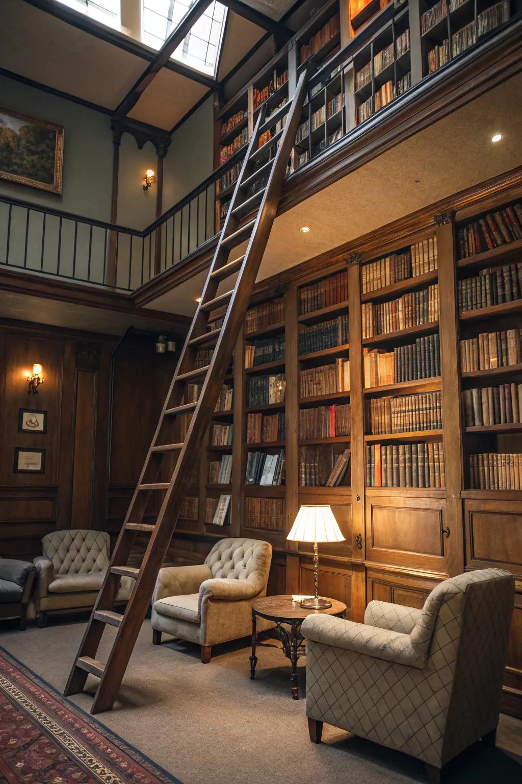 Improve your nook with a library ladder for a whimsical feel and effortless book access.