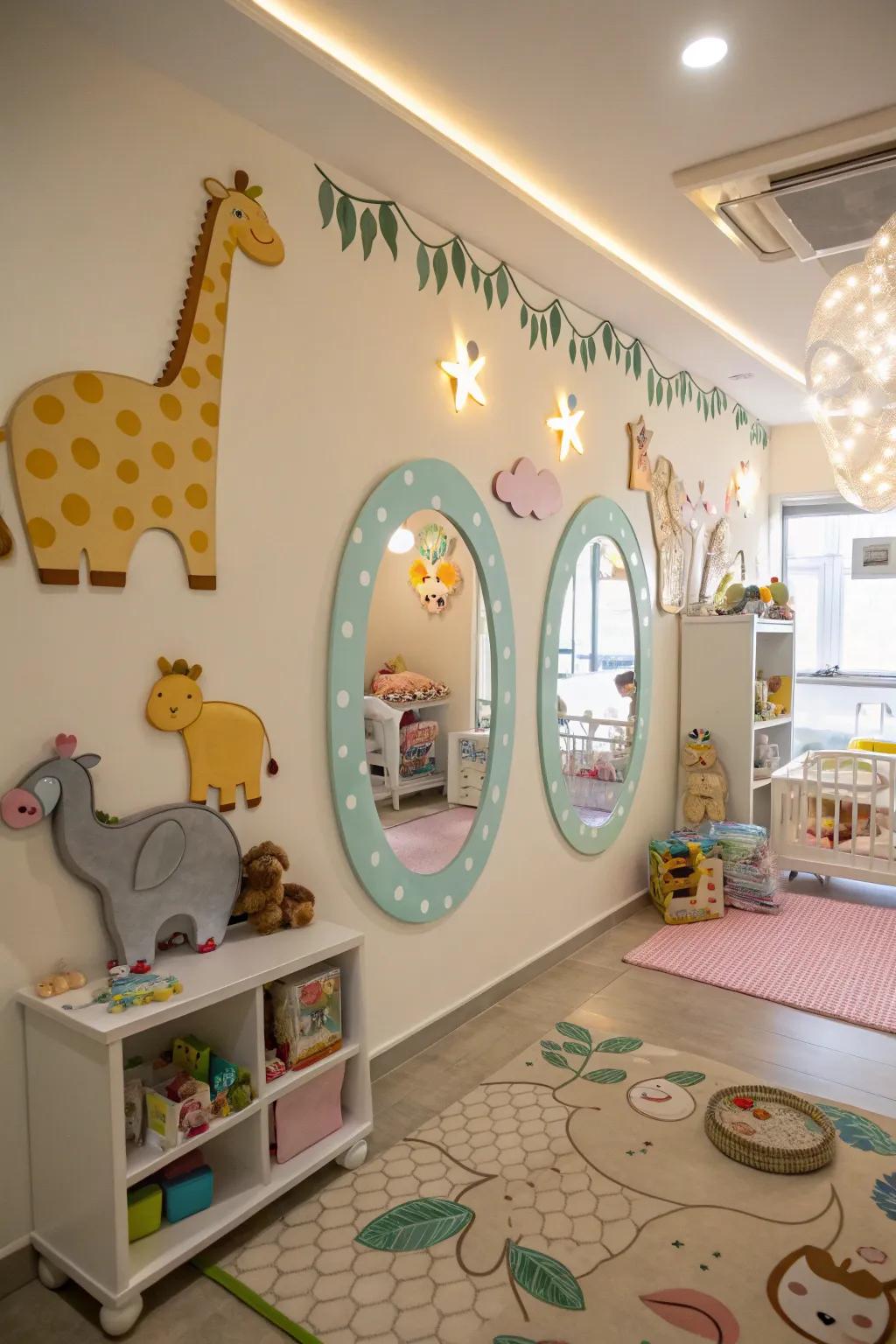 Creature-themed reflectors give this nursery a fun vibe.
