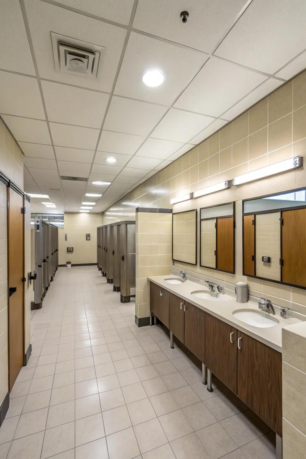 A well-thought-out layout enhances functionality in the office bathroom.
