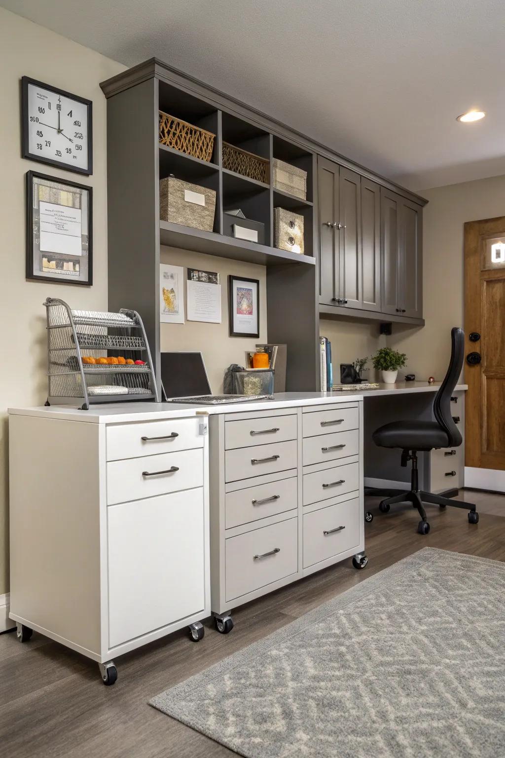 Incorporate mobility into your workspace through mobile cabinets.