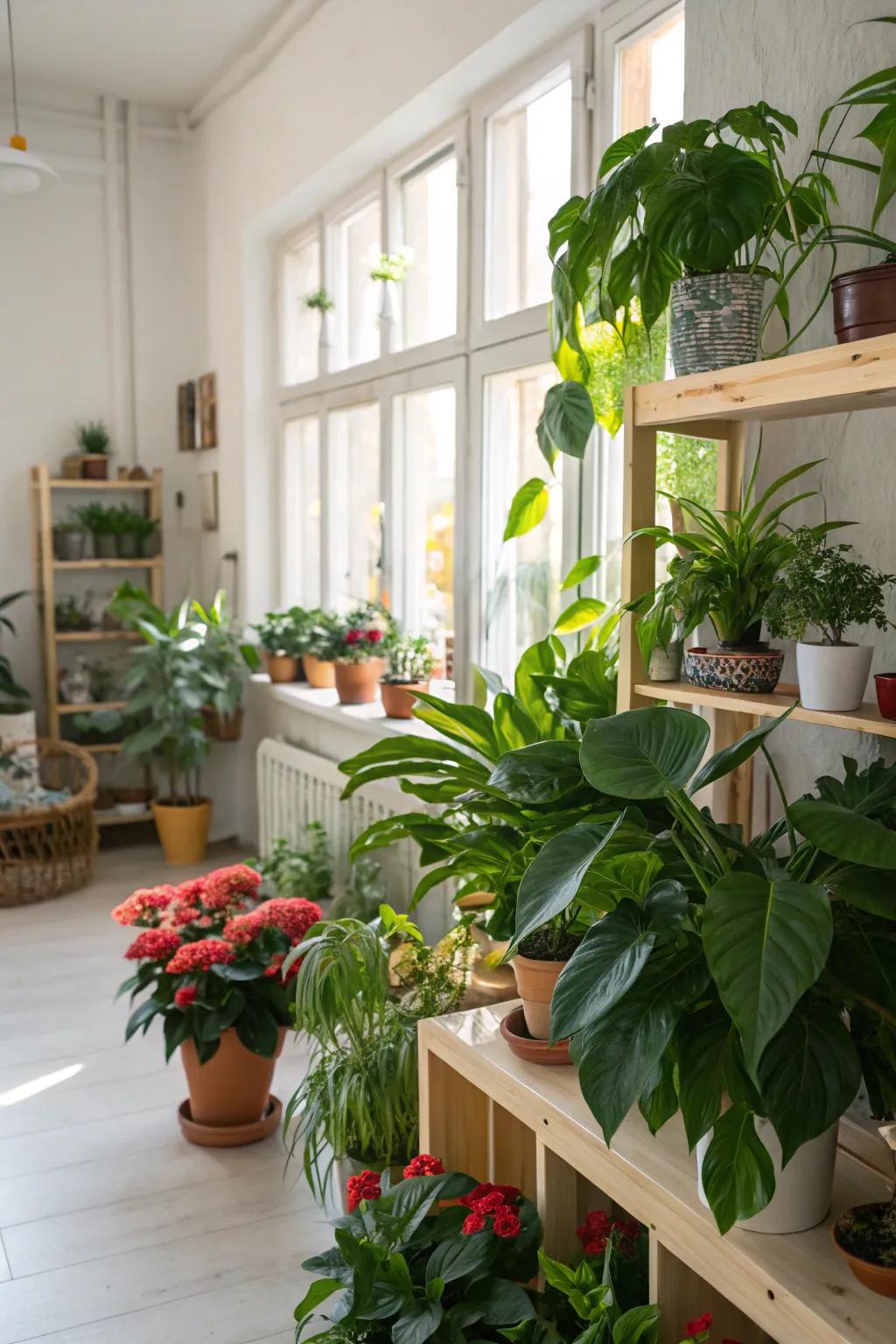 Greenery introduces a refreshing accent to the room.