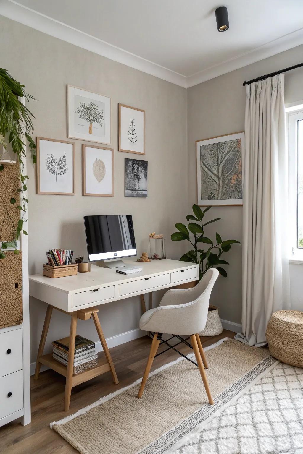 Neutral shades offer a timeless and versatile office environment.