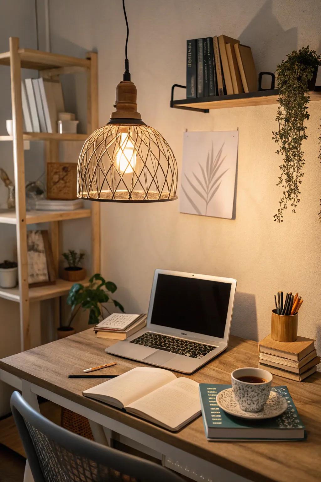 Achieve balance in your home office with stylish pendant lighting.