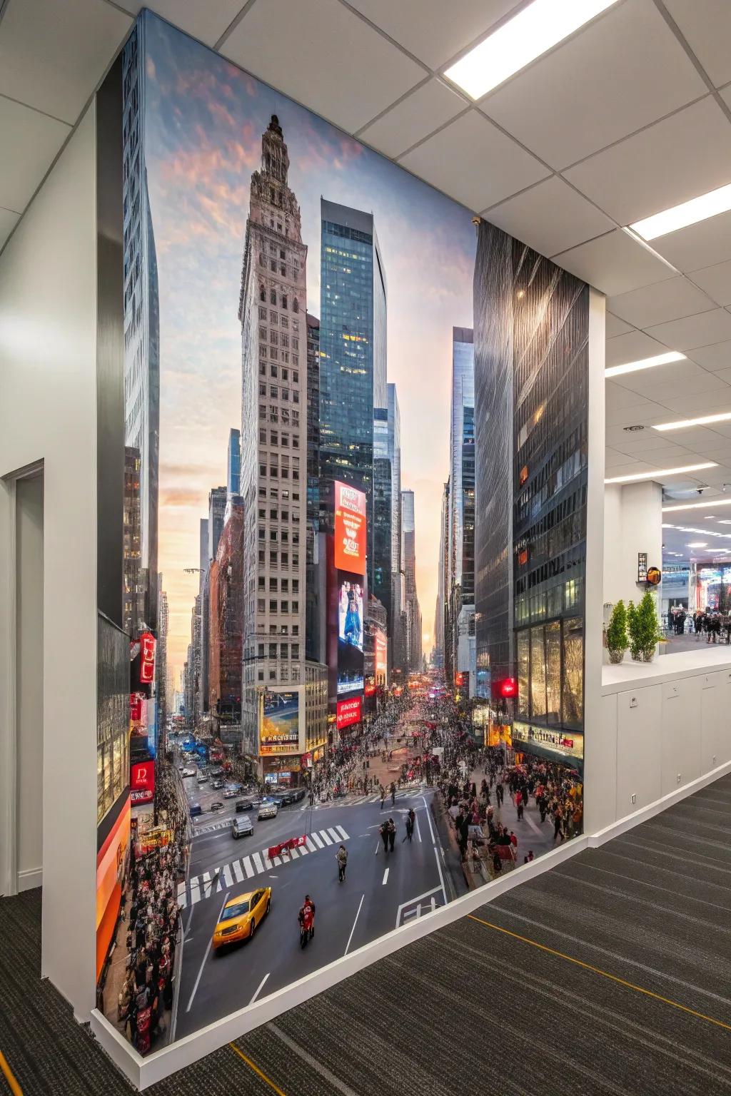 Inject vitality into your office using an urban cityscape covering.