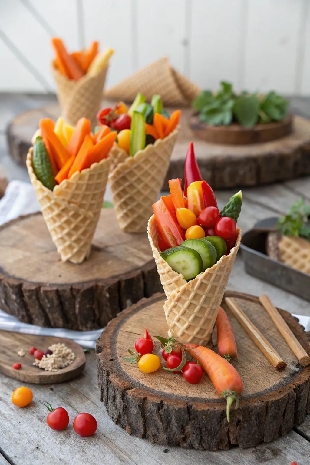 Nutritious and enjoyable vegetable cones.