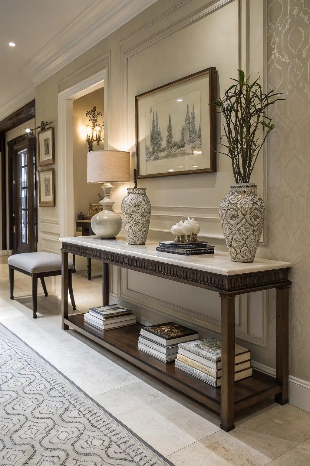 Tasteful decor in an entryway unites practicality with personal expression.