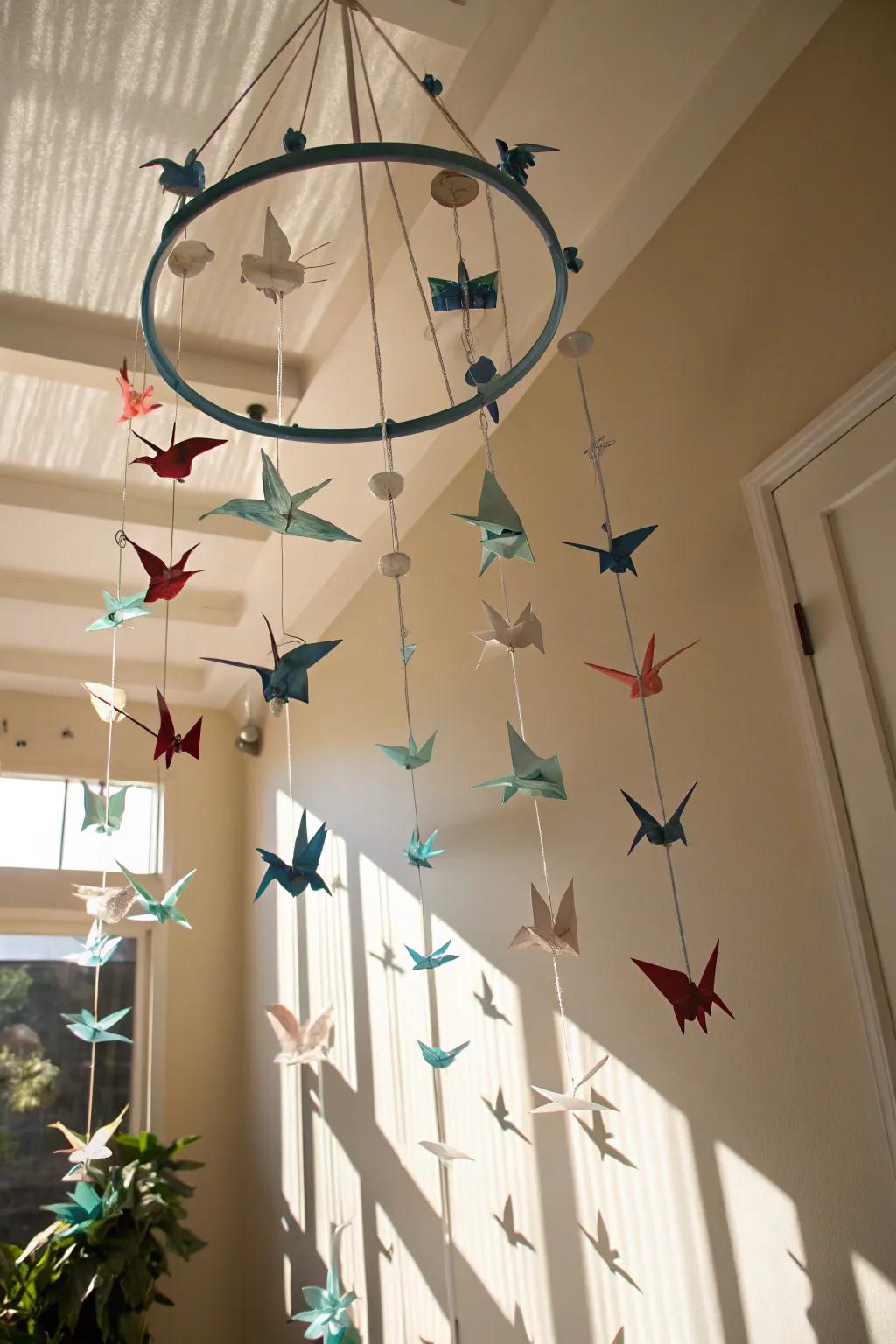 An overhead mobile that sways with the breeze.
